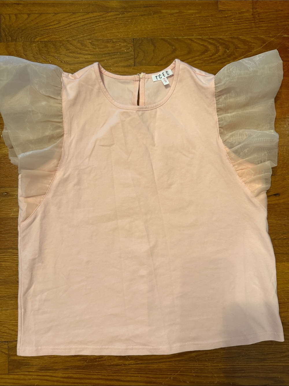TCEC Pink Sleeveless Top with Sheer Ruffle Sleeves